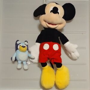 Lot Of 2 Mickey Mouse And Bluey Plush Dolls 20 In And 7 in